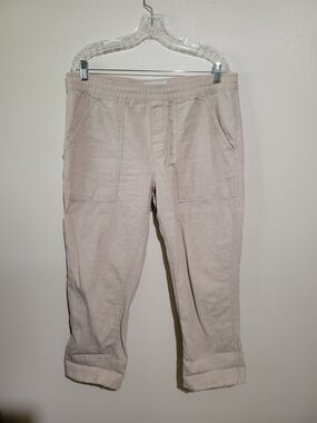 Sun + Stone Cropped Drawstring Waist Pants in Light Beige